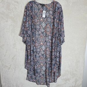 Torrid Textured Chiffon Kimono Pretty Medallion Deep Black 2X Short Sleeve Boho